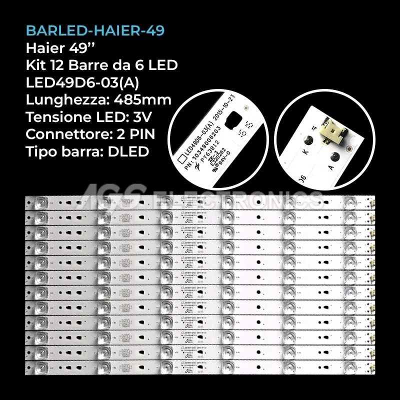 kit 12 barre LED retroilluminazione per Haier 49 pollici modello LE49U6500U