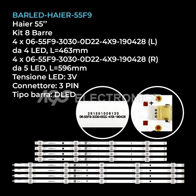 kit 8 barre LED retroilluminazione per Haier 55 pollici modello 55U3