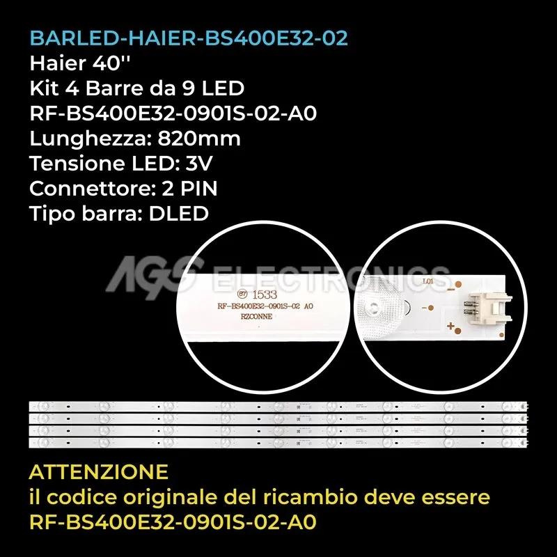 kit 4 barre LED retroilluminazione per Saba 40 pollici modello LE40PV15T2