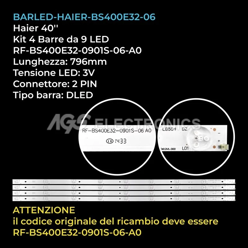 kit 4 barre LED retroilluminazione per Saba 40 pollici modello C400F14E8CG1