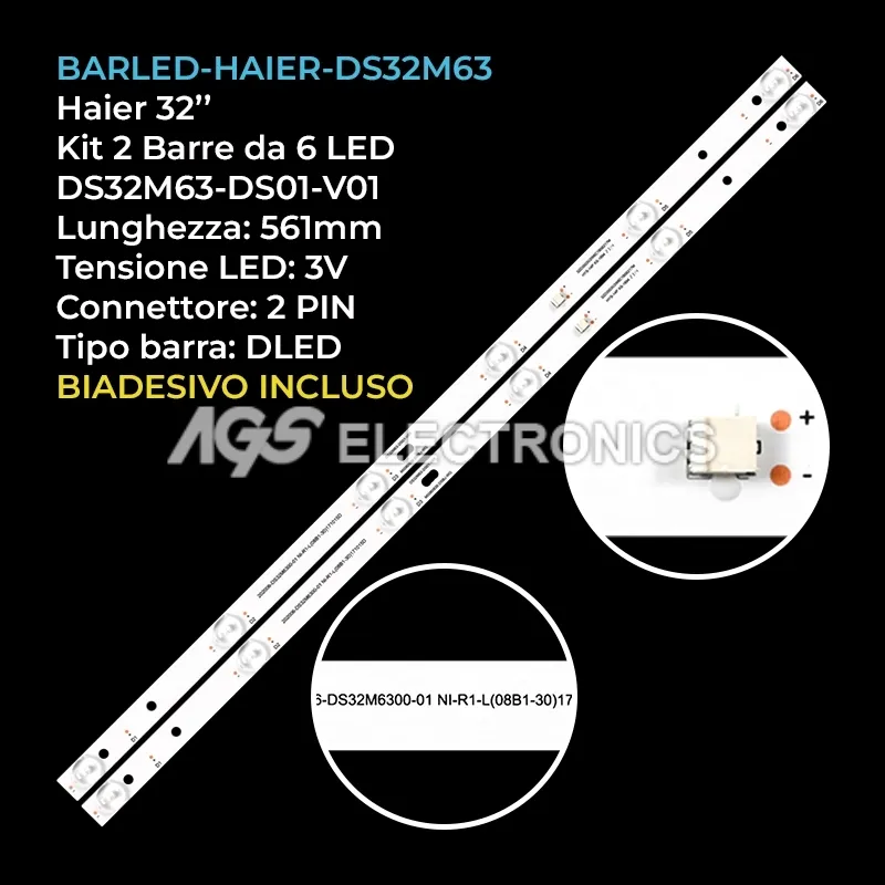kit 2 barre LED retroilluminazione per Haier 32 pollici modello 32EU3100