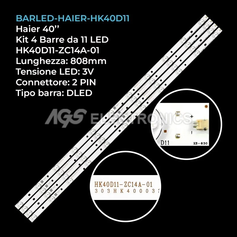 kit 4 barre LED retroilluminazione per Quasar 40 pollici modello SQ4000