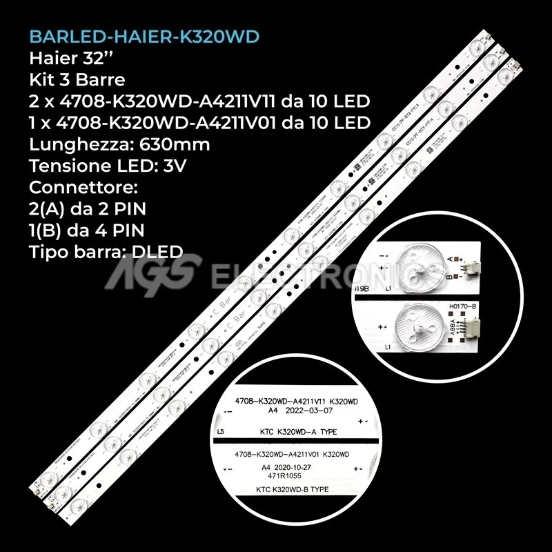 kit 3 barre LED retroilluminazione per TCL 32 pollici modello LED32C820
