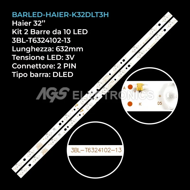kit 2 barre LED retroilluminazione per Haier 32 pollici modello LE32B9000T
