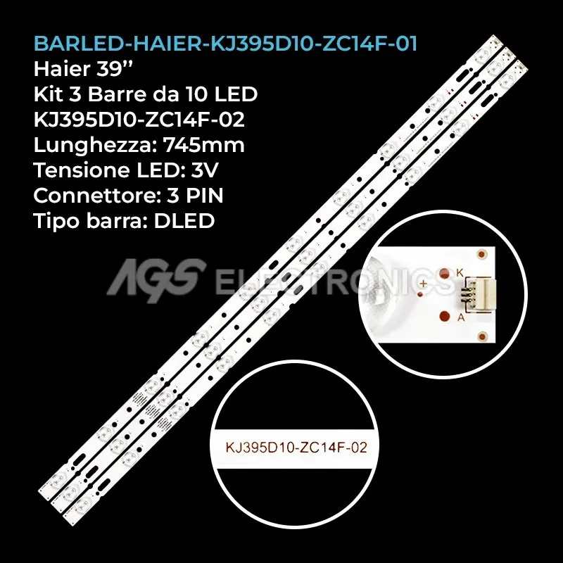 kit 3 barre LED retroilluminazione per Jvc 39 pollici modello LT40N530AA