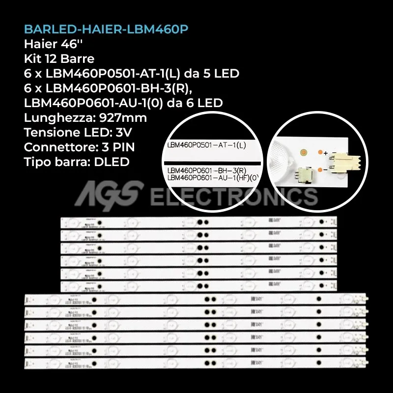 kit 12 barre LED retroilluminazione per Sharp 46 pollici modello LC46LD264E