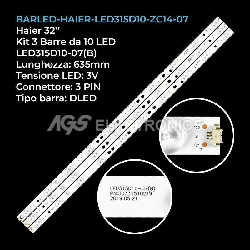 kit 3 barre LED retroilluminazione per Jvc 32 pollici modello LT32M340W