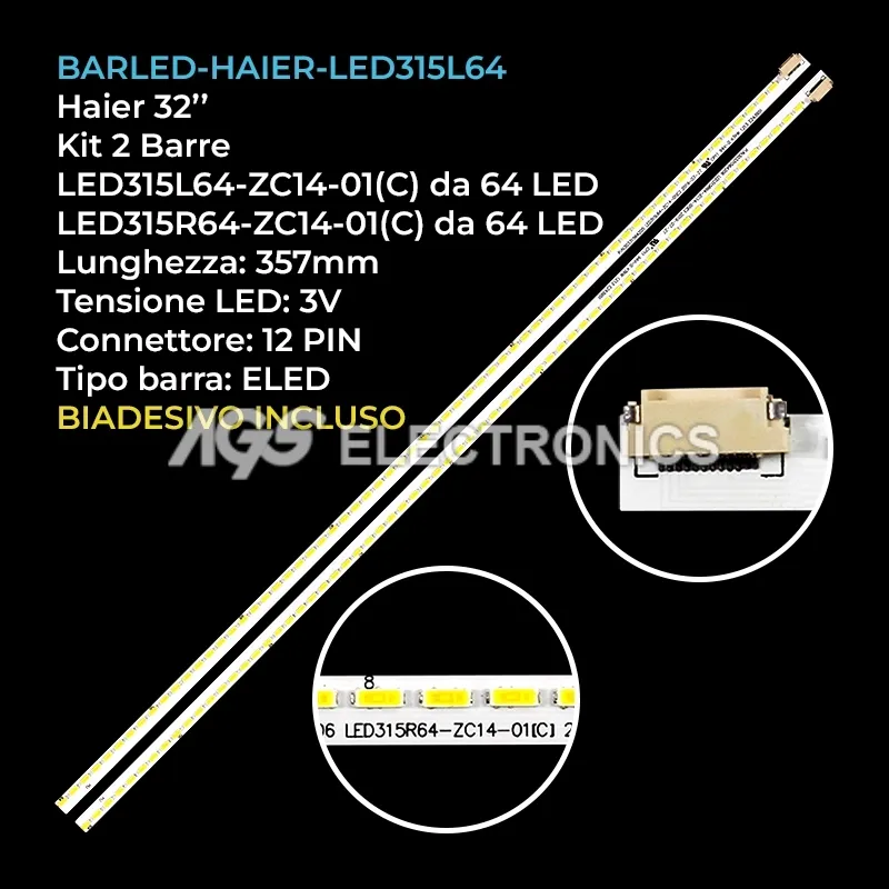 kit 2 barre LED retroilluminazione per Haier 32 pollici modello LE32M19