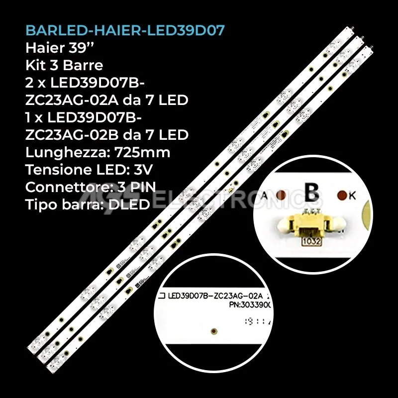 kit 3 barre LED retroilluminazione per Haier 39 pollici modello LE40K6000SF
