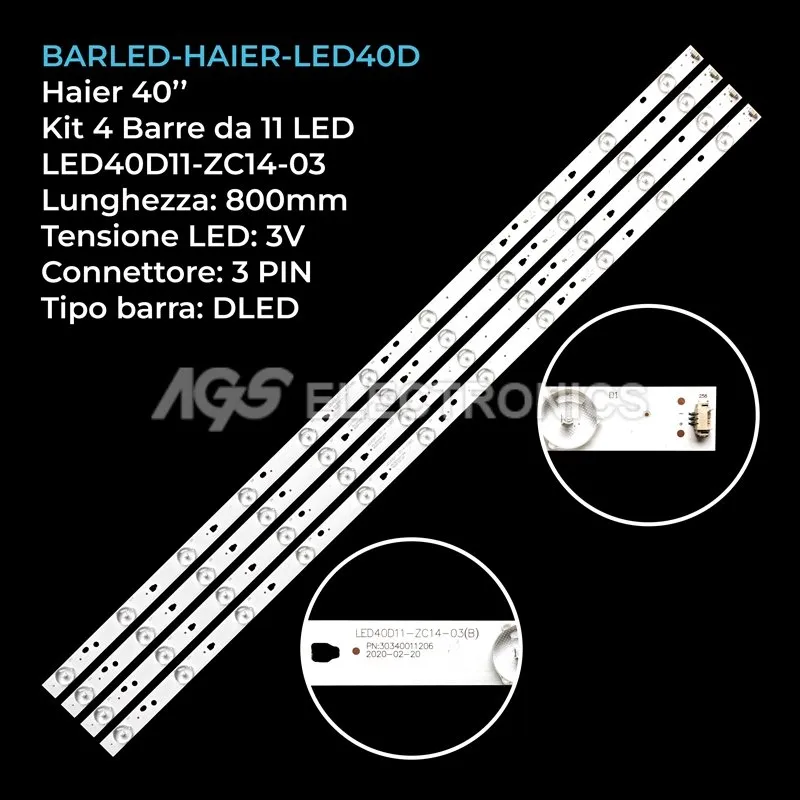 kit 4 barre LED retroilluminazione per Jvc 40 pollici modello LT40M645