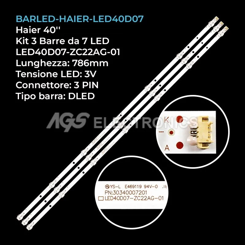 kit 3 barre LED retroilluminazione per Hitachi 40 pollici modello 40C301