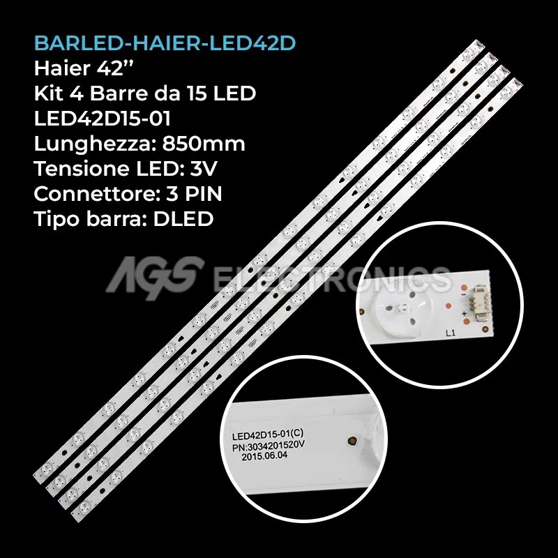 kit 4 barre LED retroilluminazione per Haier 42 pollici modello L42E6900