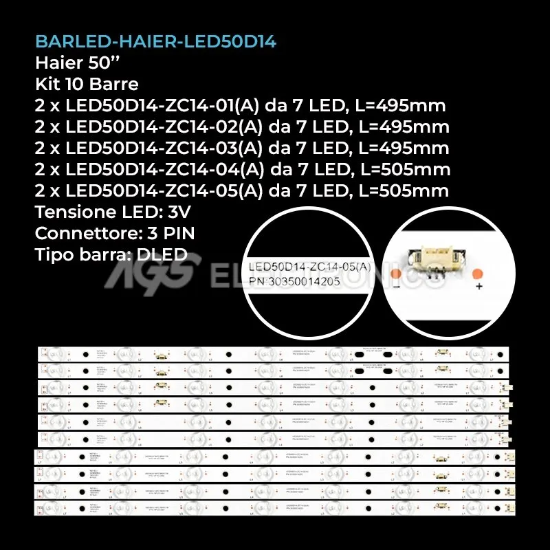kit 10 barre LED retroilluminazione per Haier 50 pollici modello LD50U3000
