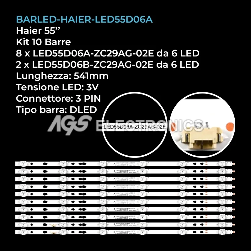 kit 10 barre LED retroilluminazione per Haier 55 pollici modello 55V71