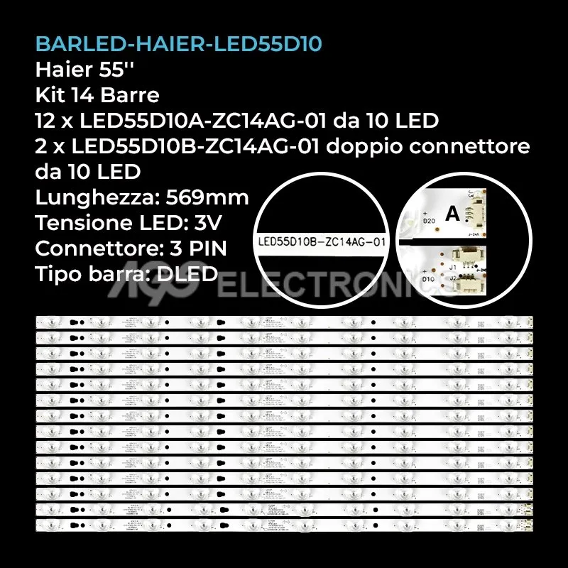 kit 14 barre LED retroilluminazione per Jvc 55 pollici modello LT55UE76