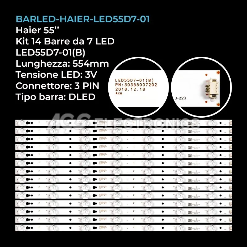 kit 14 barre LED retroilluminazione per Haier 55 pollici modello LE55A7100L