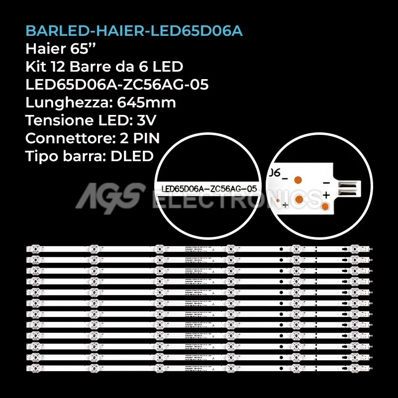 kit 12 barre LED retroilluminazione per Haier 65 pollici modello LU65C61