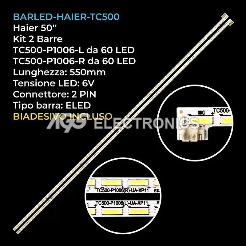 kit 2 barre LED retroilluminazione per Haier 50 pollici modello LE50H6500CF