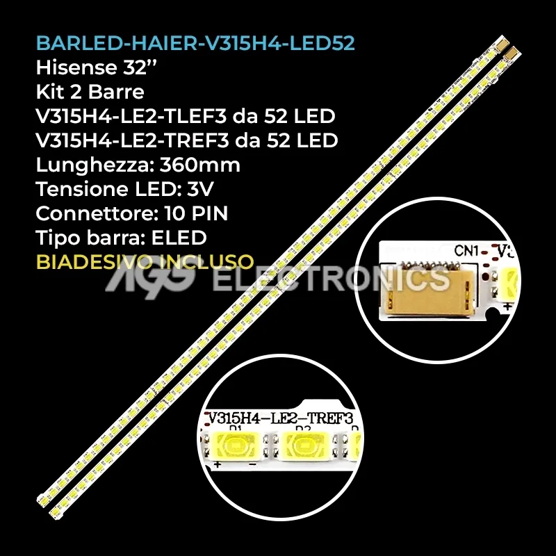 kit 2 barre LED retroilluminazione per BBK 32 pollici modello LEM3249HD