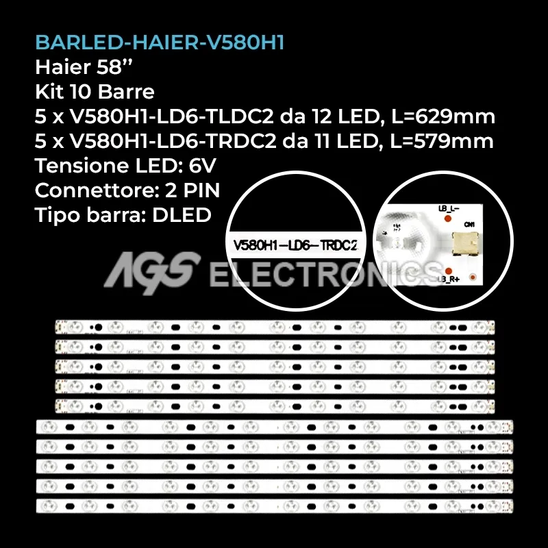 kit 10 barre LED retroilluminazione per Haier 58 pollici modello D58LW7110