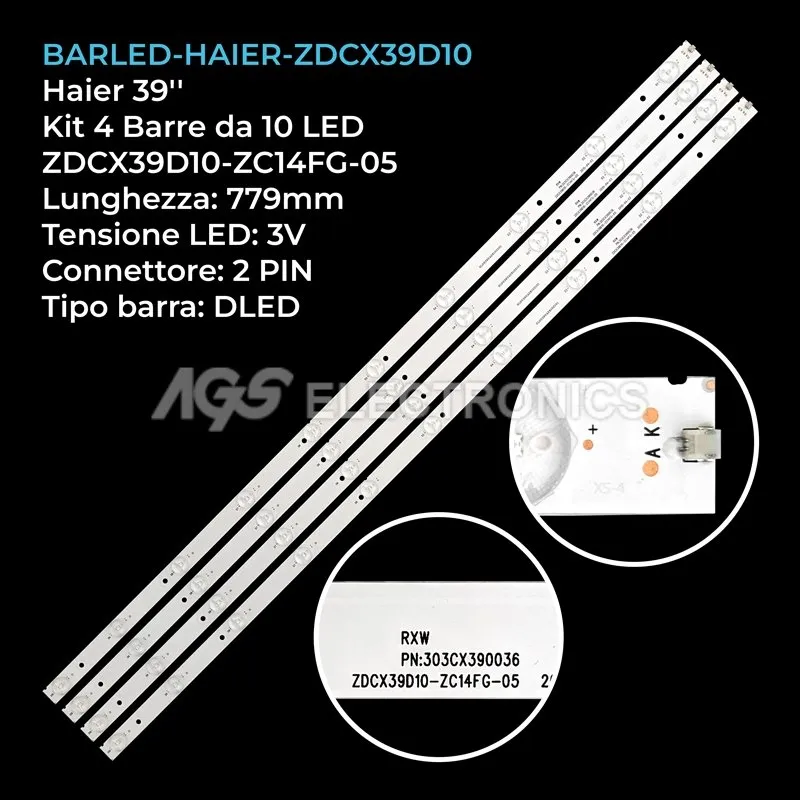 kit 4 barre LED retroilluminazione per Smartech 39 pollici modello LE3918SA