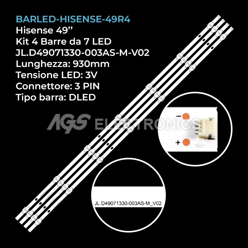 kit 4 barre LED retroilluminazione per Hisense 49 pollici modello 49R4