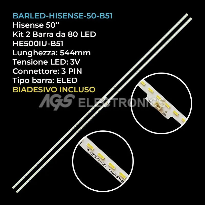 kit 2 barre LED retroilluminazione per Hisense 50 pollici modello LED50EC660US