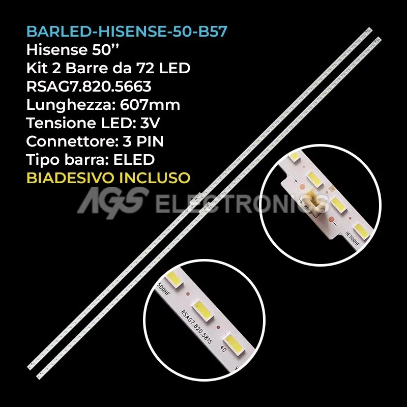 kit 2 barre LED retroilluminazione per Hisense 50 pollici modello LED50K370