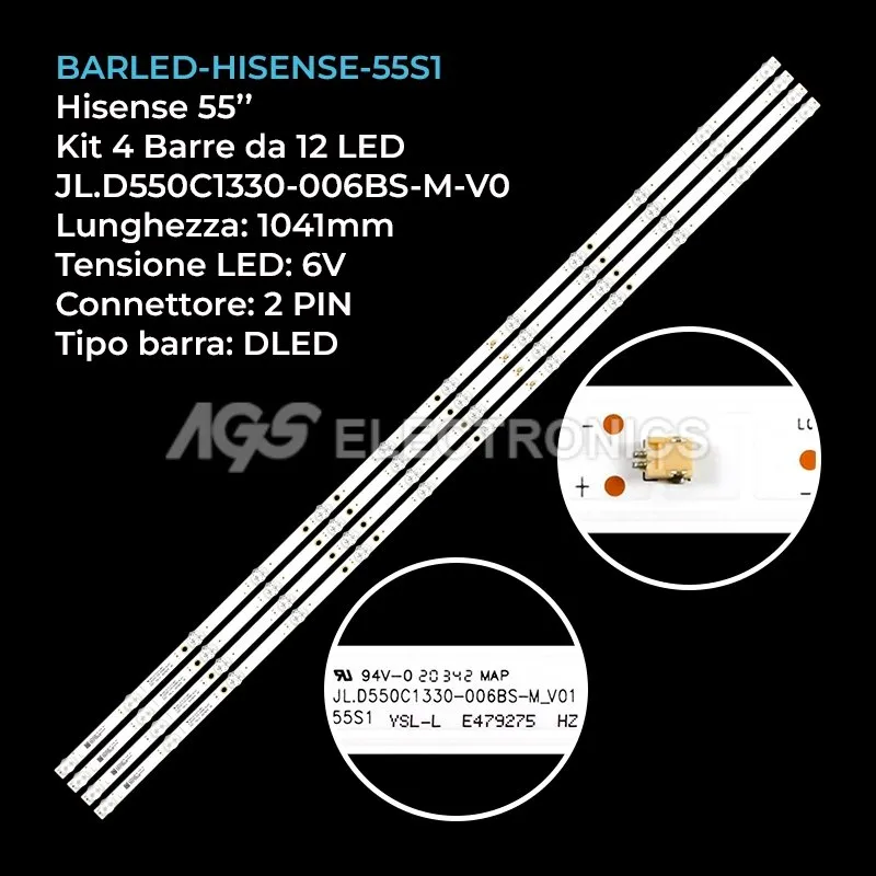 kit 4 barre LED retroilluminazione per Hisense 55 pollici modello 55S1