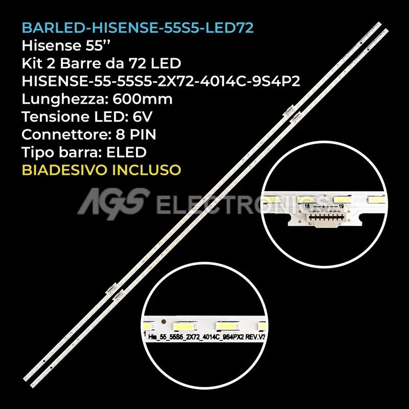 kit 2 barre LED retroilluminazione per Hisense 55 pollici modello 55H9E