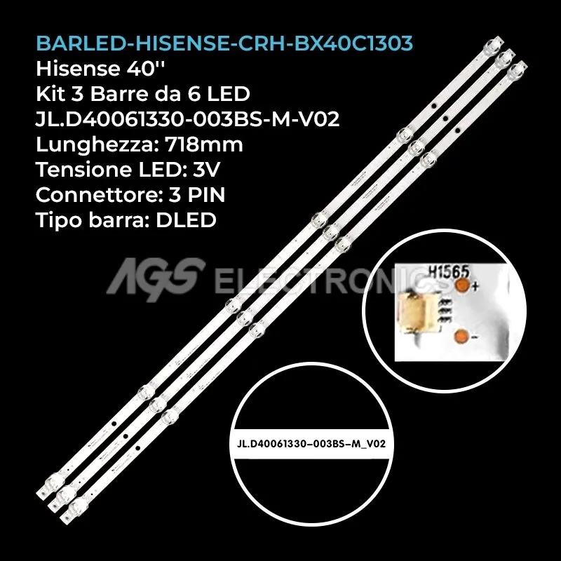 kit 3 barre LED retroilluminazione per Hisense 40 pollici modello 40H5590F