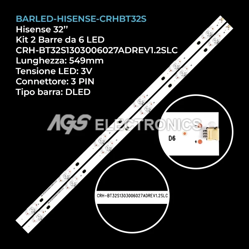 kit 2 barre LED retroilluminazione per Hisense 32 pollici modello H32A5100