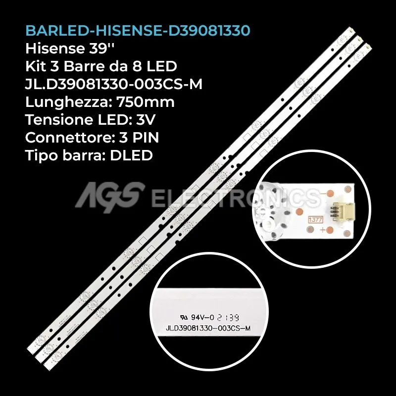 kit 3 barre LED retroilluminazione per Hisense 39 pollici modello HLE3917RTF