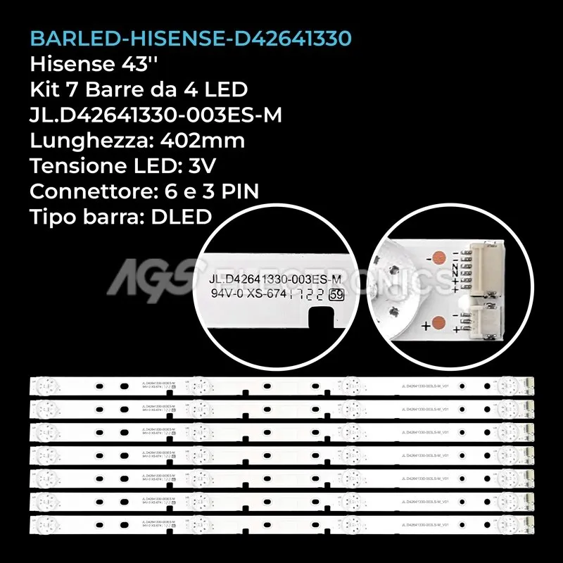 kit 7 barre LED retroilluminazione per Hisense 43 pollici modello LED43K300UK