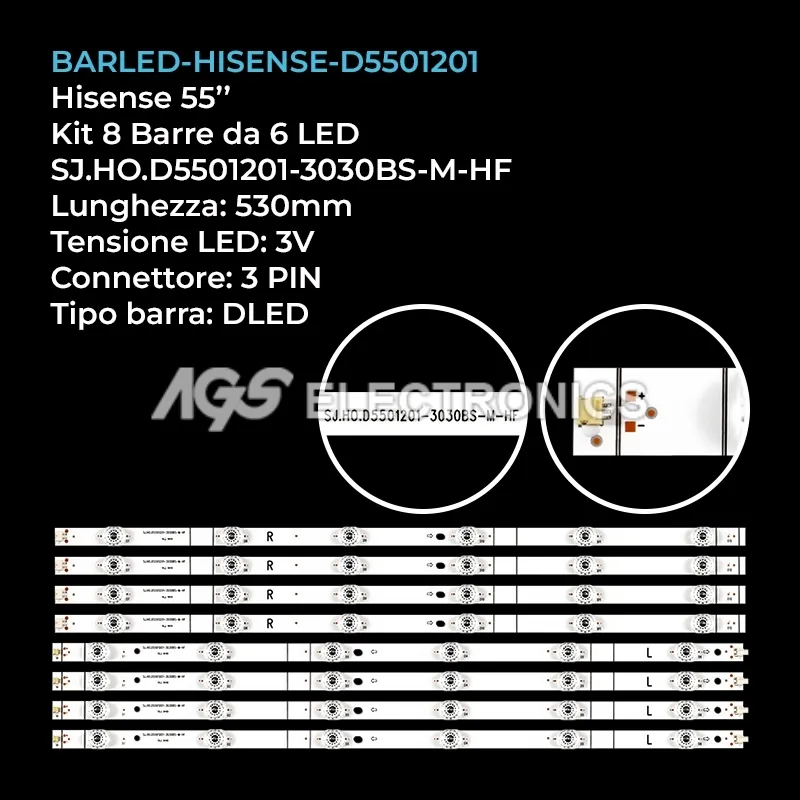 kit 8 barre LED retroilluminazione per Hisense 55 pollici modello 55R6E