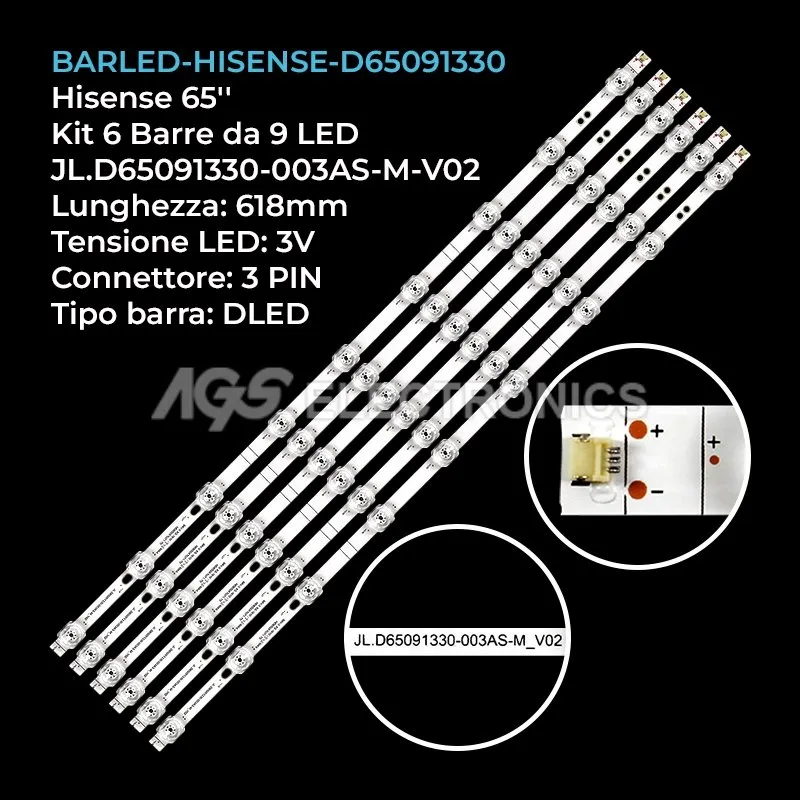 kit 6 barre LED retroilluminazione per Hisense 65 pollici modello 65H78G