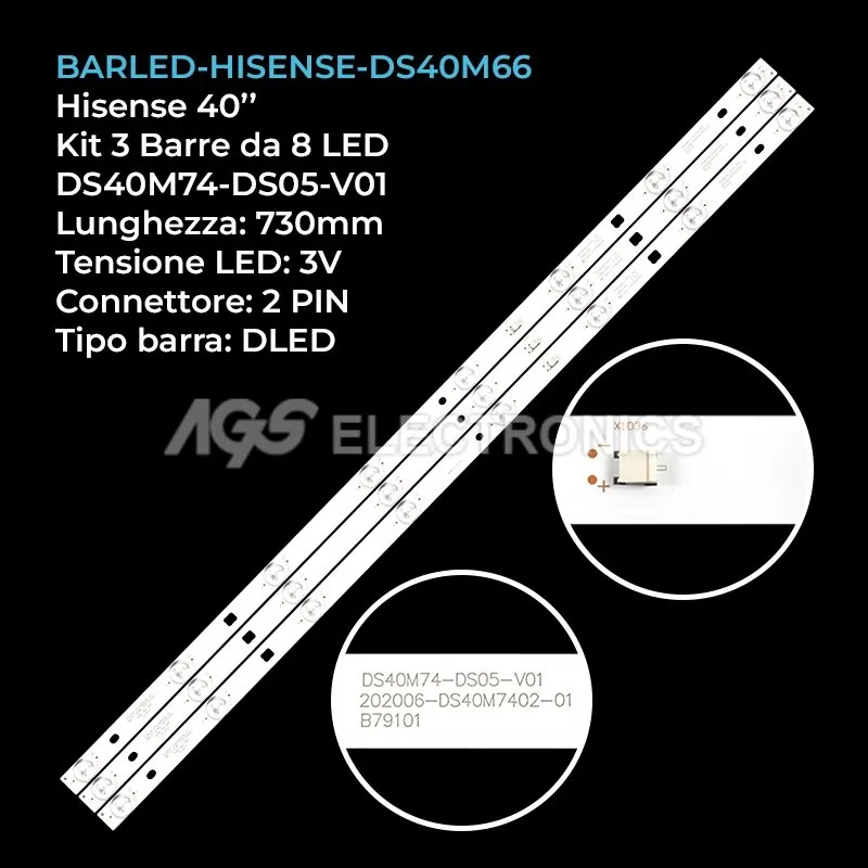 kit 3 barre LED retroilluminazione per Hisense 40 pollici modello 40R4