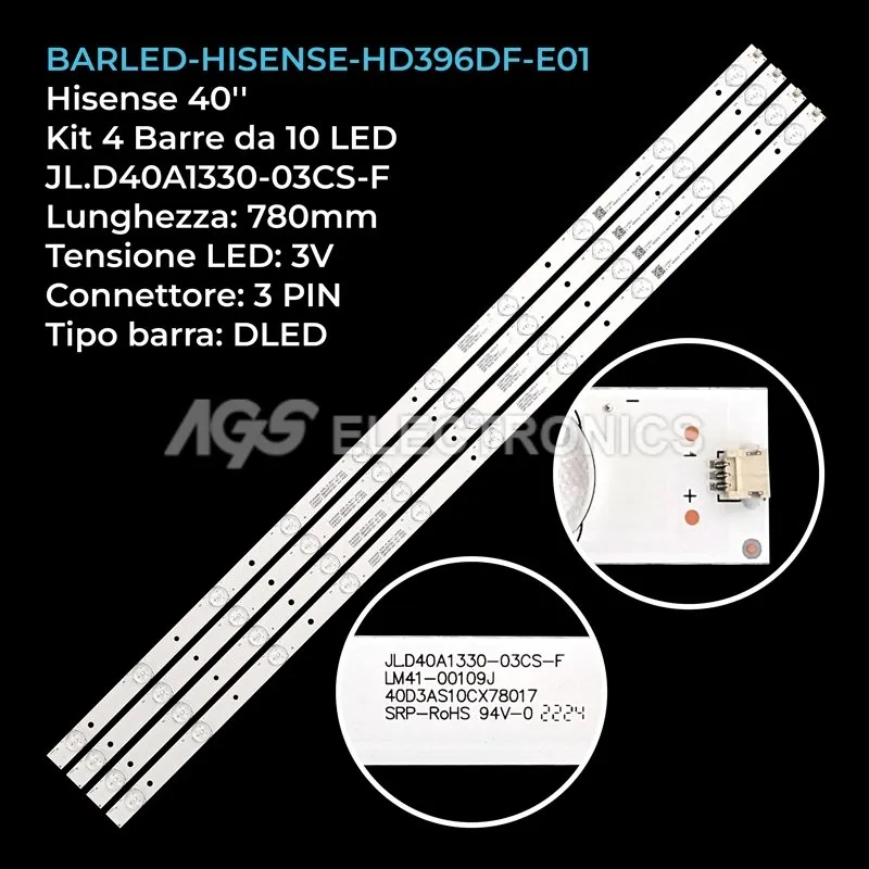 kit 4 barre LED retroilluminazione per Hisense 40 pollici modello LED40EC191C