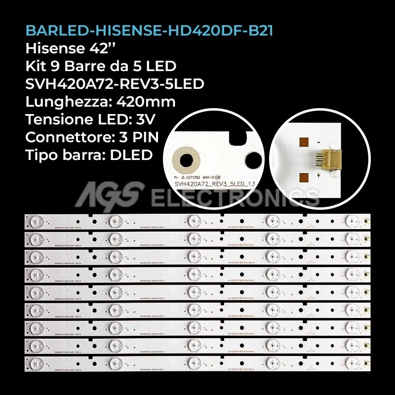 kit 9 barre LED retroilluminazione per Hisense 42 pollici modello LED42EC260JD