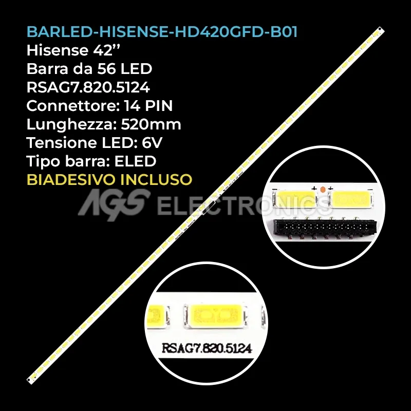 kit 1 barre LED retroilluminazione per Hisense 42 pollici modello LED42K600A3D