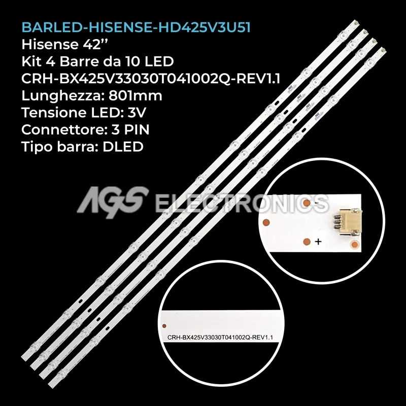 kit 4 barre LED retroilluminazione per Hisense 42 pollici modello H43B7500UK