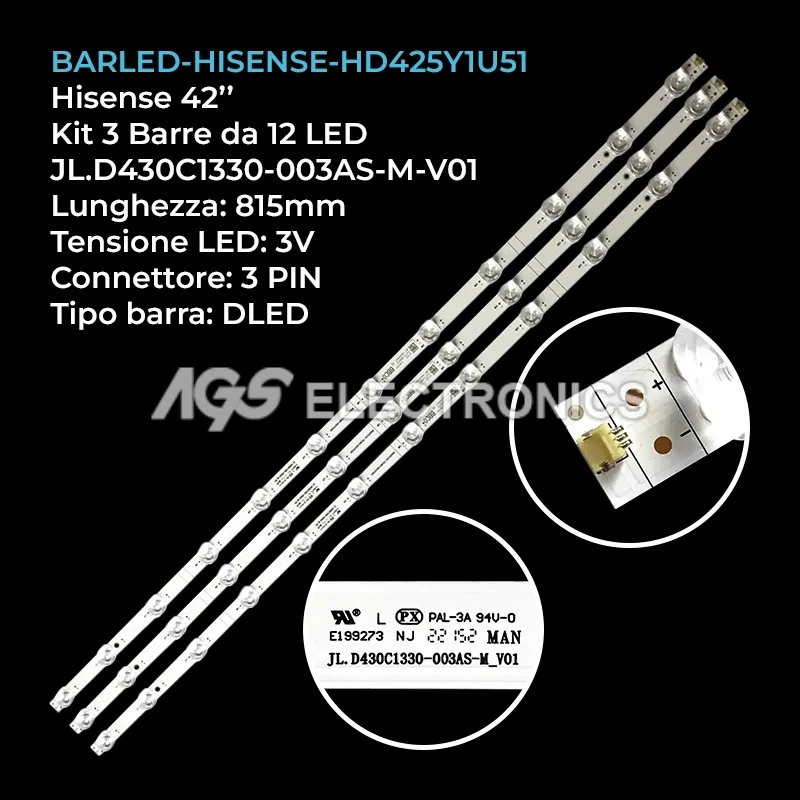 kit 3 barre LED retroilluminazione per Hisense 42 pollici modello 43A6FG