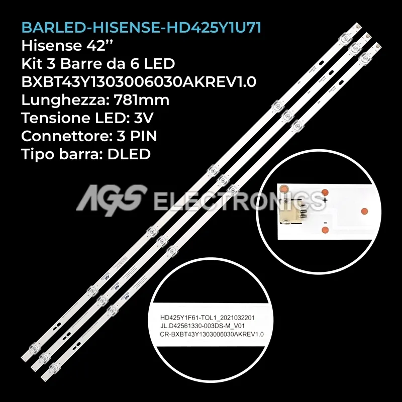kit 3 barre LED retroilluminazione per Hisense 42 pollici modello 43A6HG