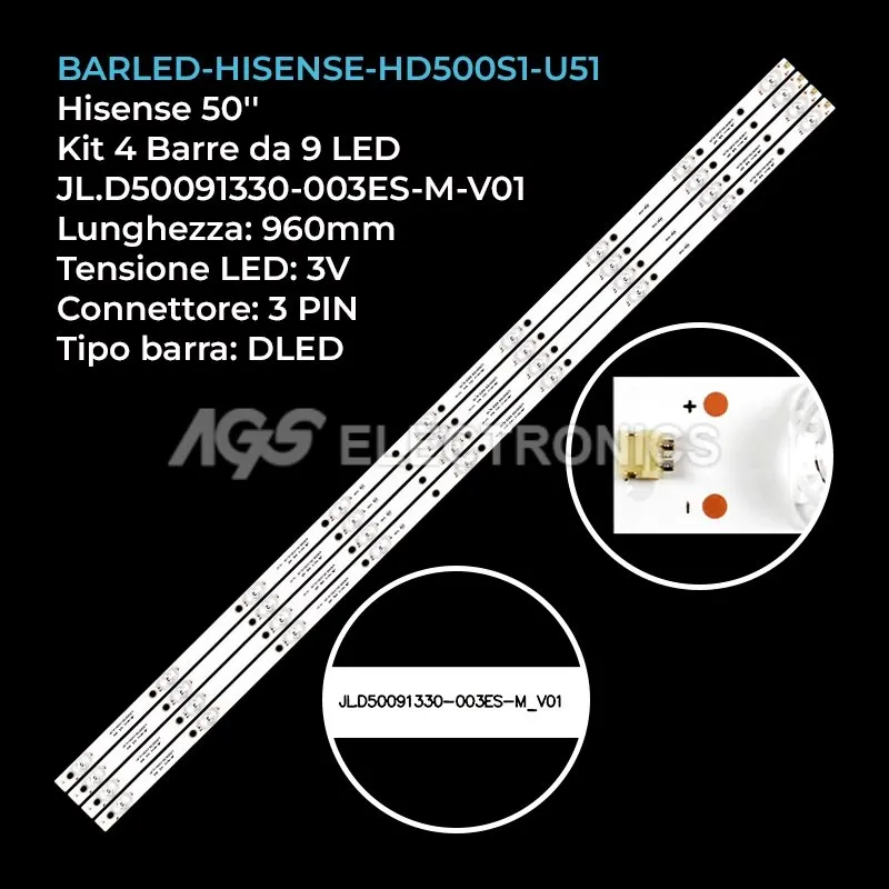 kit 4 barre LED retroilluminazione per Hisense 50 pollici modello R50B7100UK