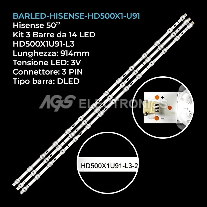 kit 3 barre LED retroilluminazione per Hisense 50 pollici modello 50R6E3