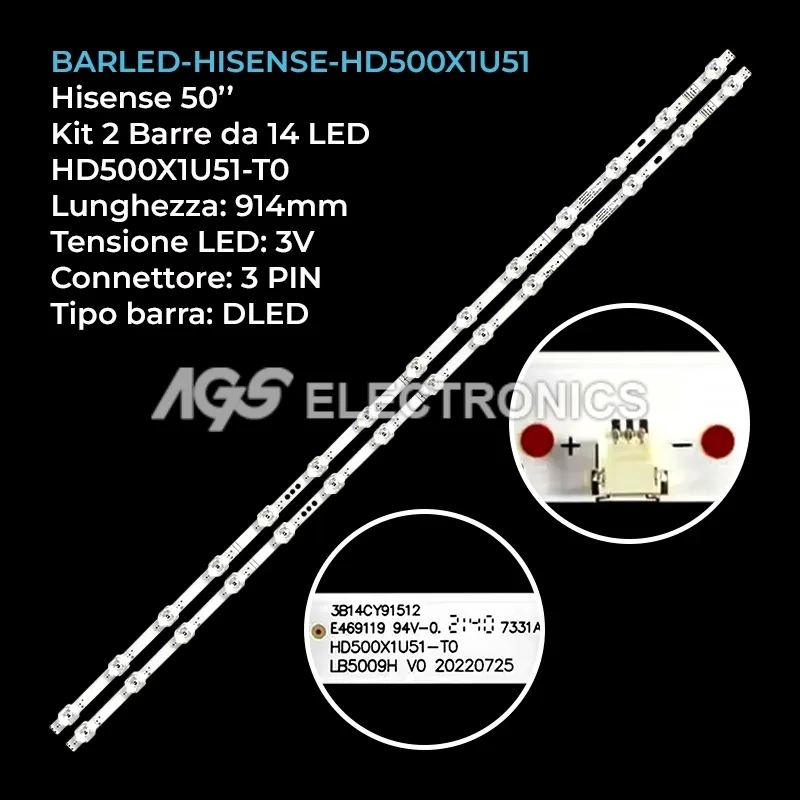 kit 2 barre LED retroilluminazione per Hisense 50 pollici modello 50A52E