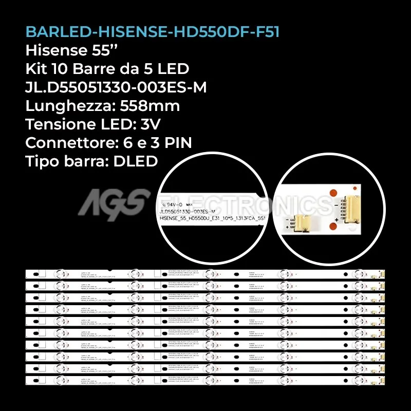 kit 10 barre LED retroilluminazione per Hisense 55 pollici modello 55K300UD
