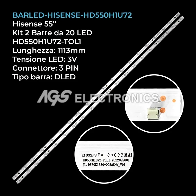 kit 2 barre LED retroilluminazione per Hisense 55 pollici modello 55E6KTOU
