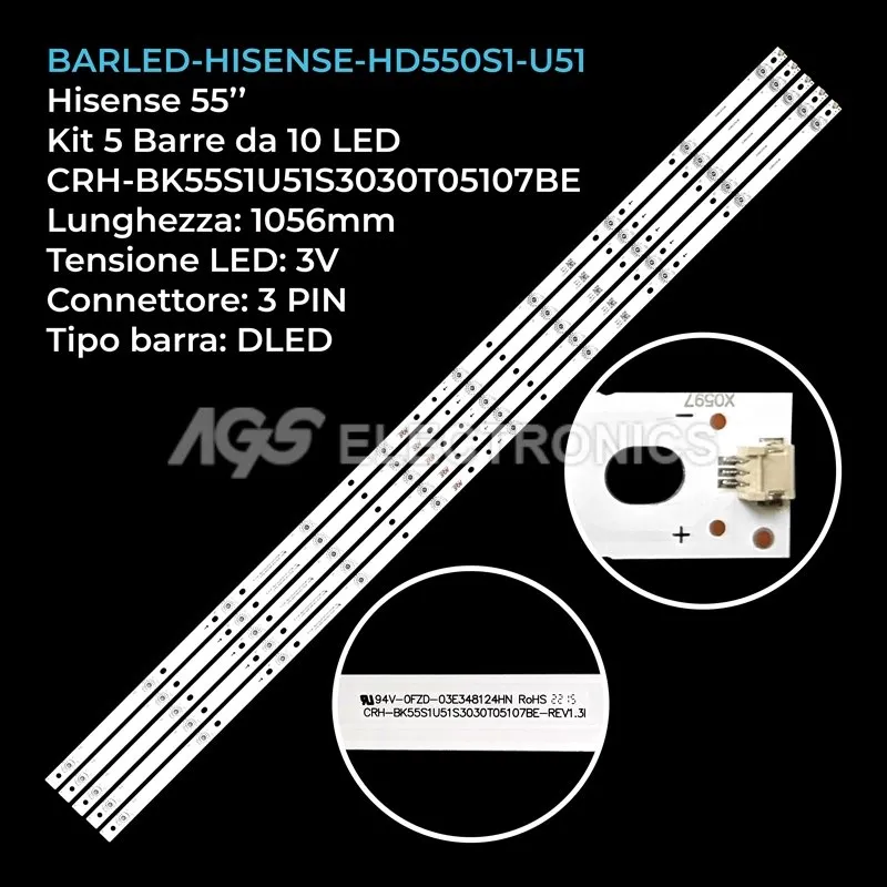 kit 5 barre LED retroilluminazione per Hisense 55 pollici modello LC55Q620U
