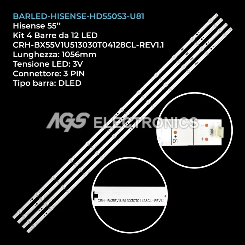 kit 4 barre LED retroilluminazione per Hisense 55 pollici modello H55BE7400